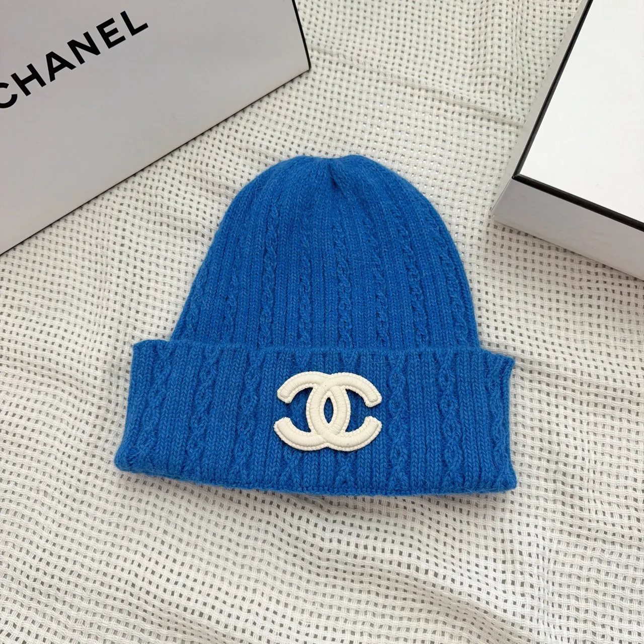 Chanel Beanie in Pink / Grey / White / Blue / Yellow / Orange · view 3
