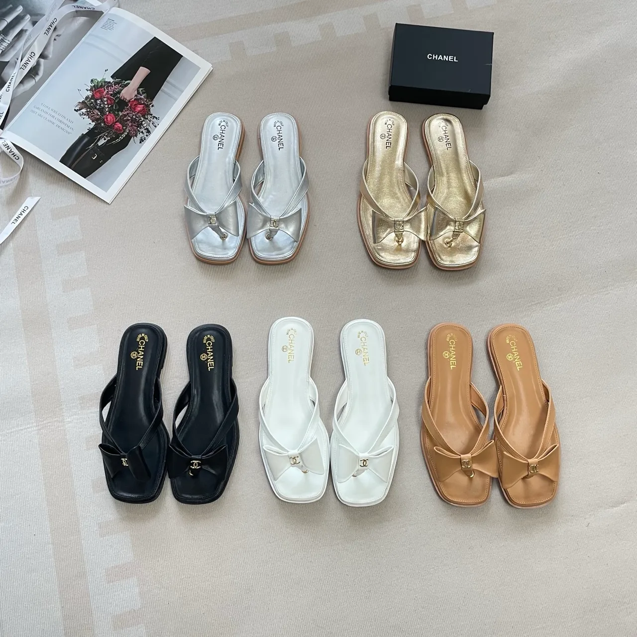 Chanel Thong Slides in Gold / Black / White / Brown / Silver · view 6