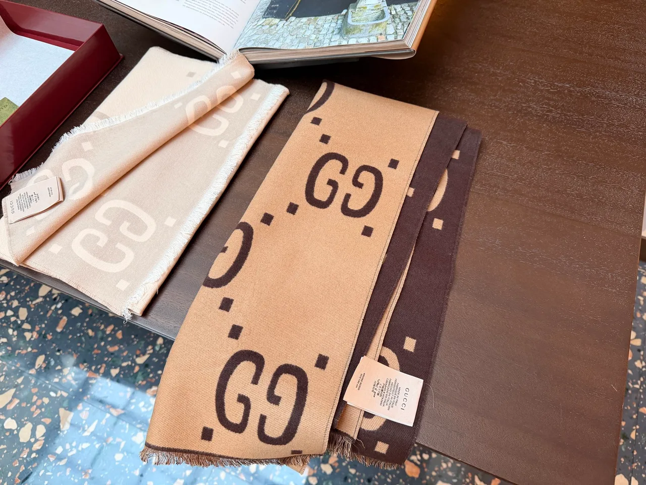 Gucci Reversible Scarf in Beige & Brown · view 2