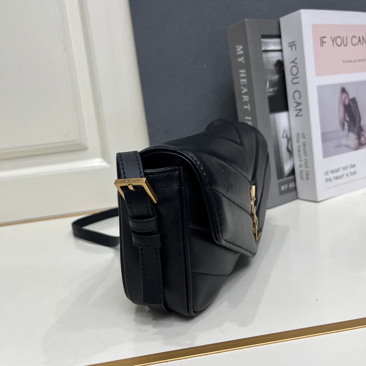 Saint Laurent Sheepskin Quilted Glossy Crossbody Bag in Black · view 5