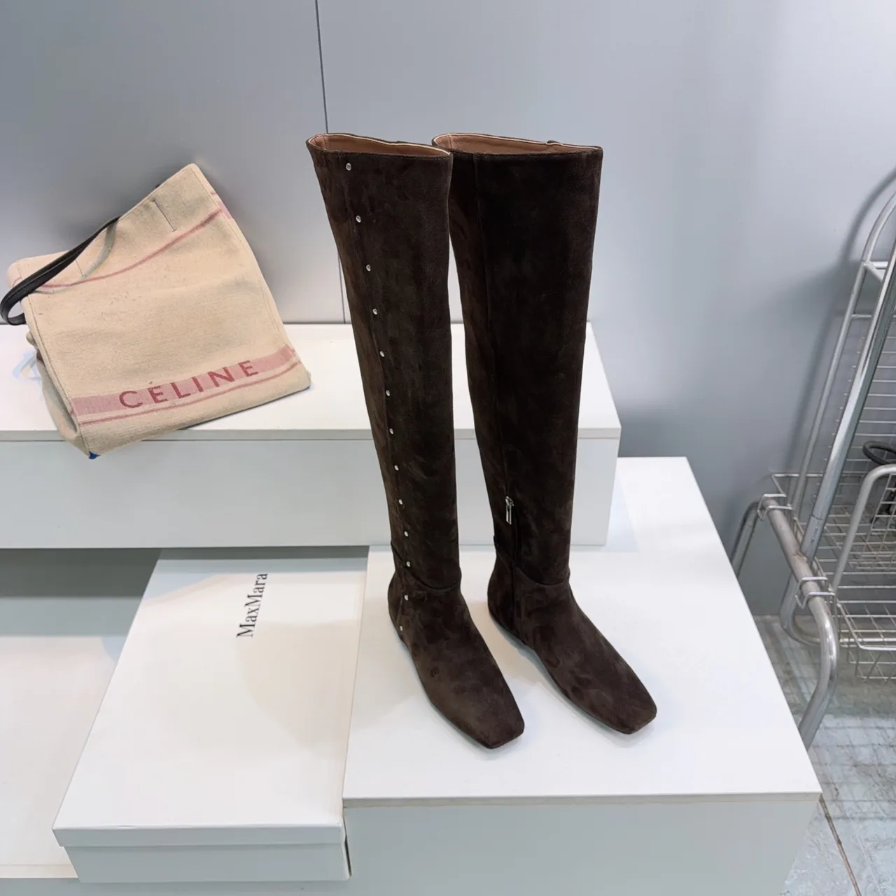 Max Mara Suede-Look Pointed-Toe Knee-High Boots in Brown · view 2