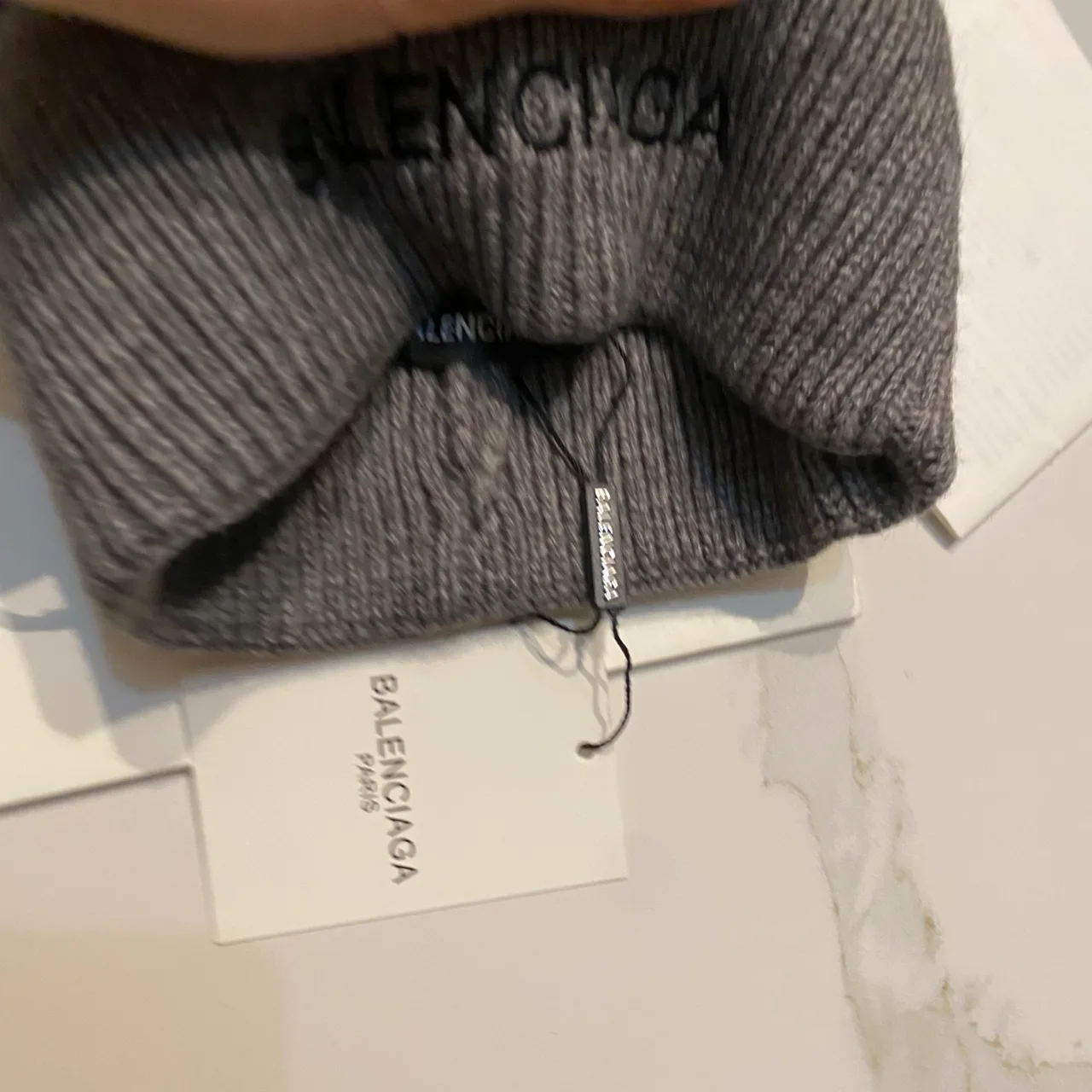 Balenciaga Logo knit beanie in Black & Beige & White & Grey · view 6