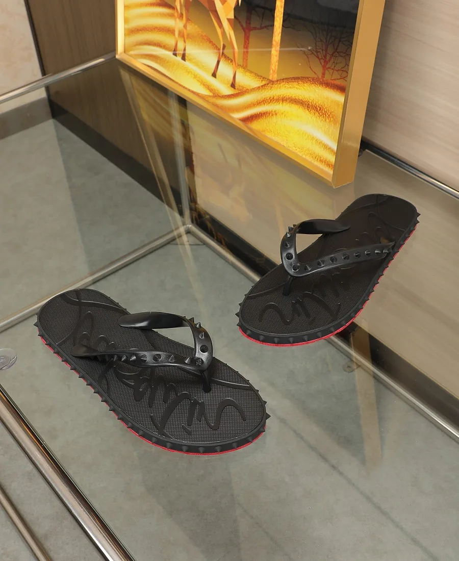 Christian Louboutin Studded Flip-Flops in Black · view 4
