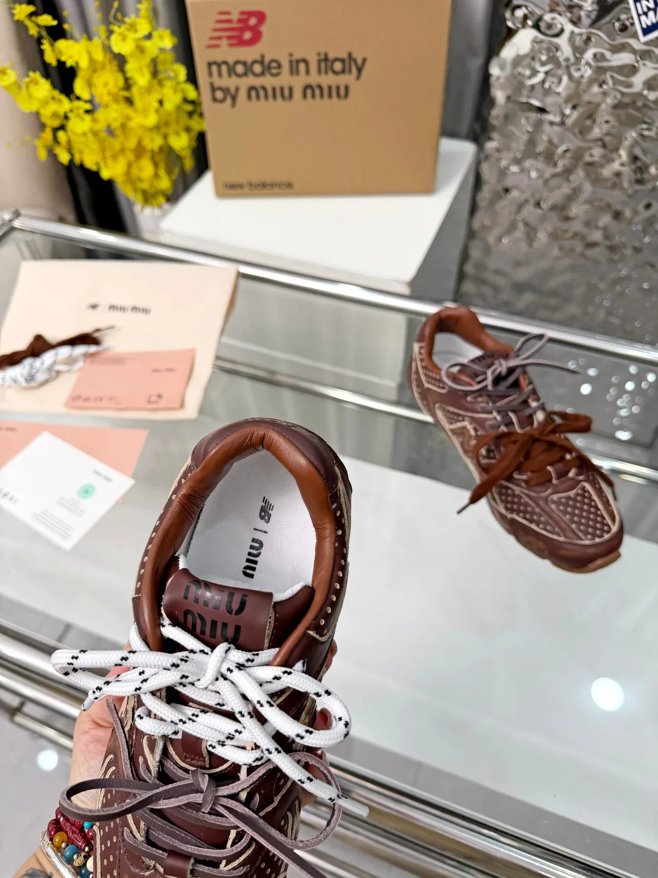 Miu Miu Cowhide 530SL Sneakers in Brown · view 3