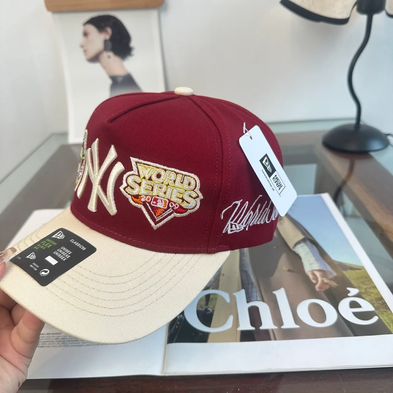 New Era Embroidered Baseball Cap in Burgundy · view 6