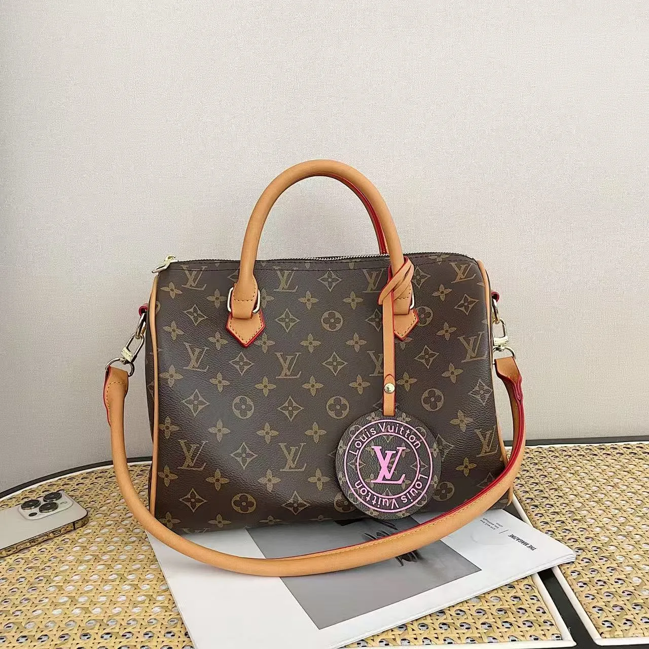Louis Vuitton Oval Monogram Bag in White & Blue & Black & Brown · view 4