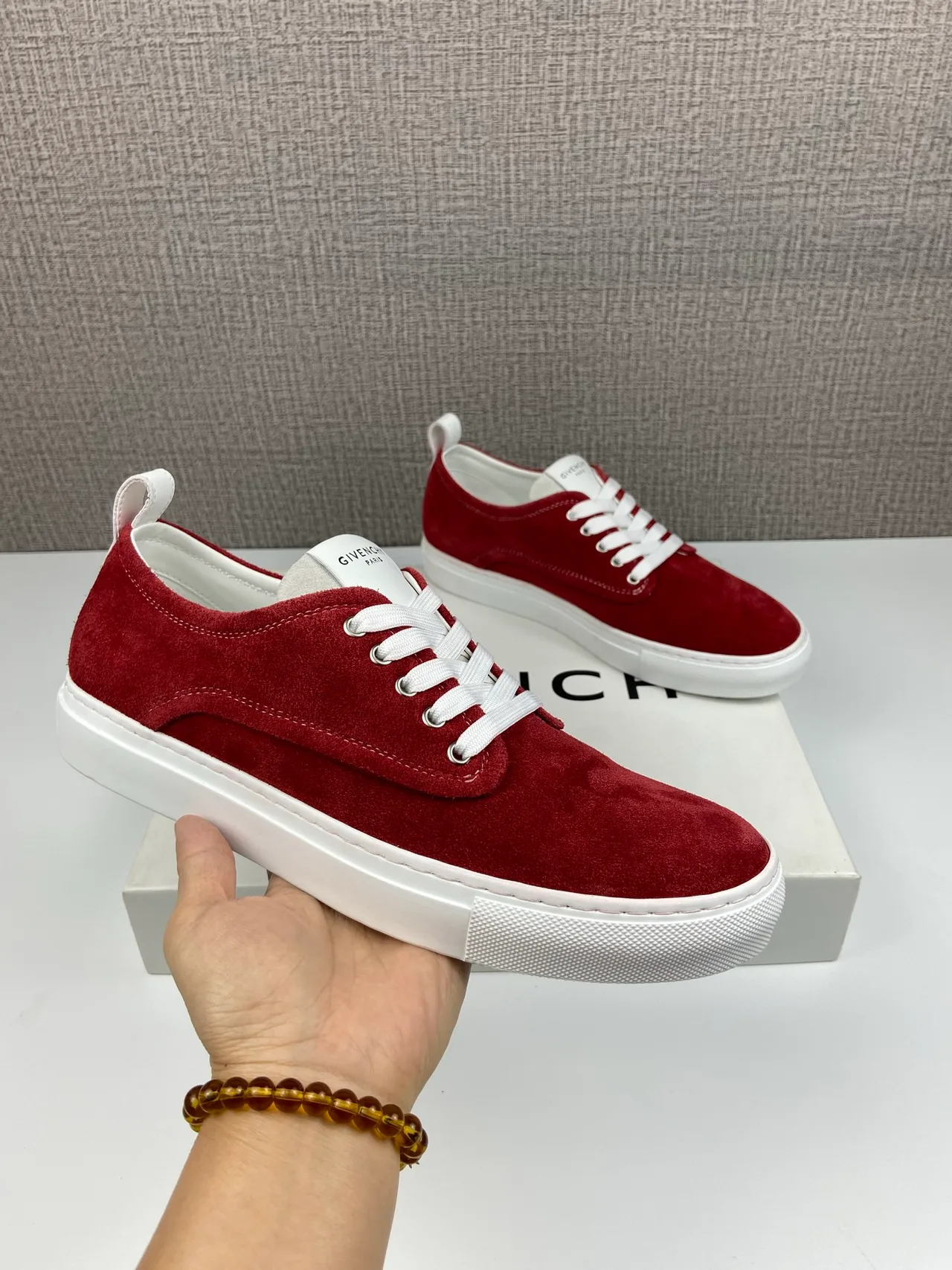 Givenchy Cowhide Suede-Look New City Sneakers in Burgundy · view 1