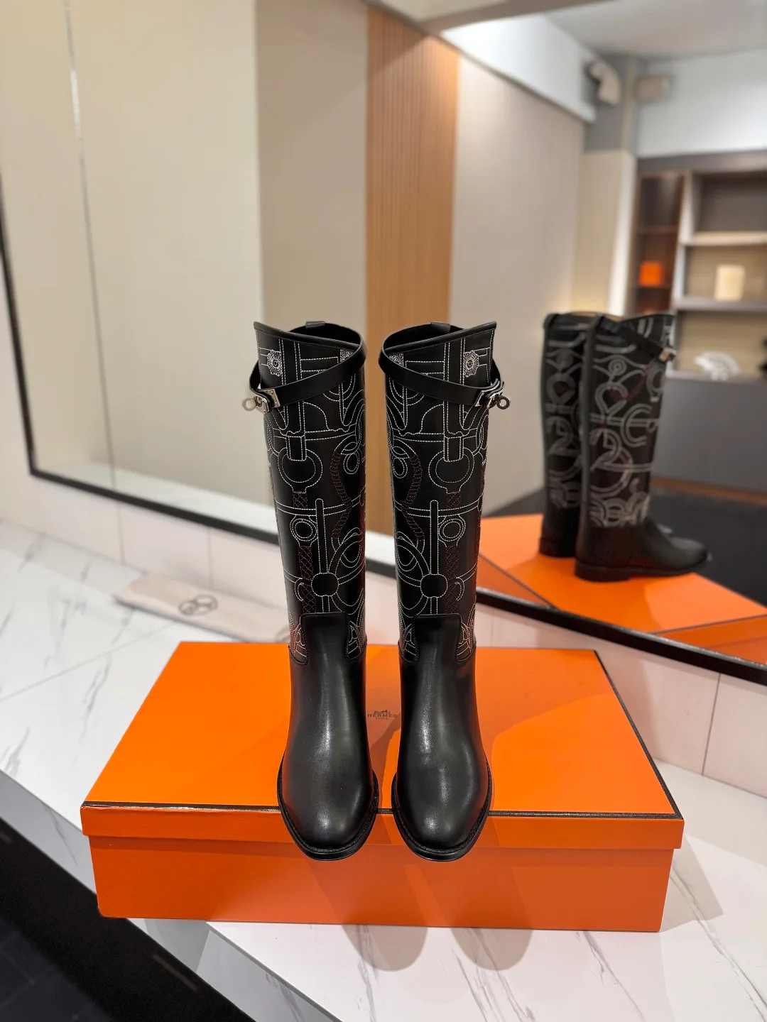 Hermes Cowhide Riding Boots in Black · view 1