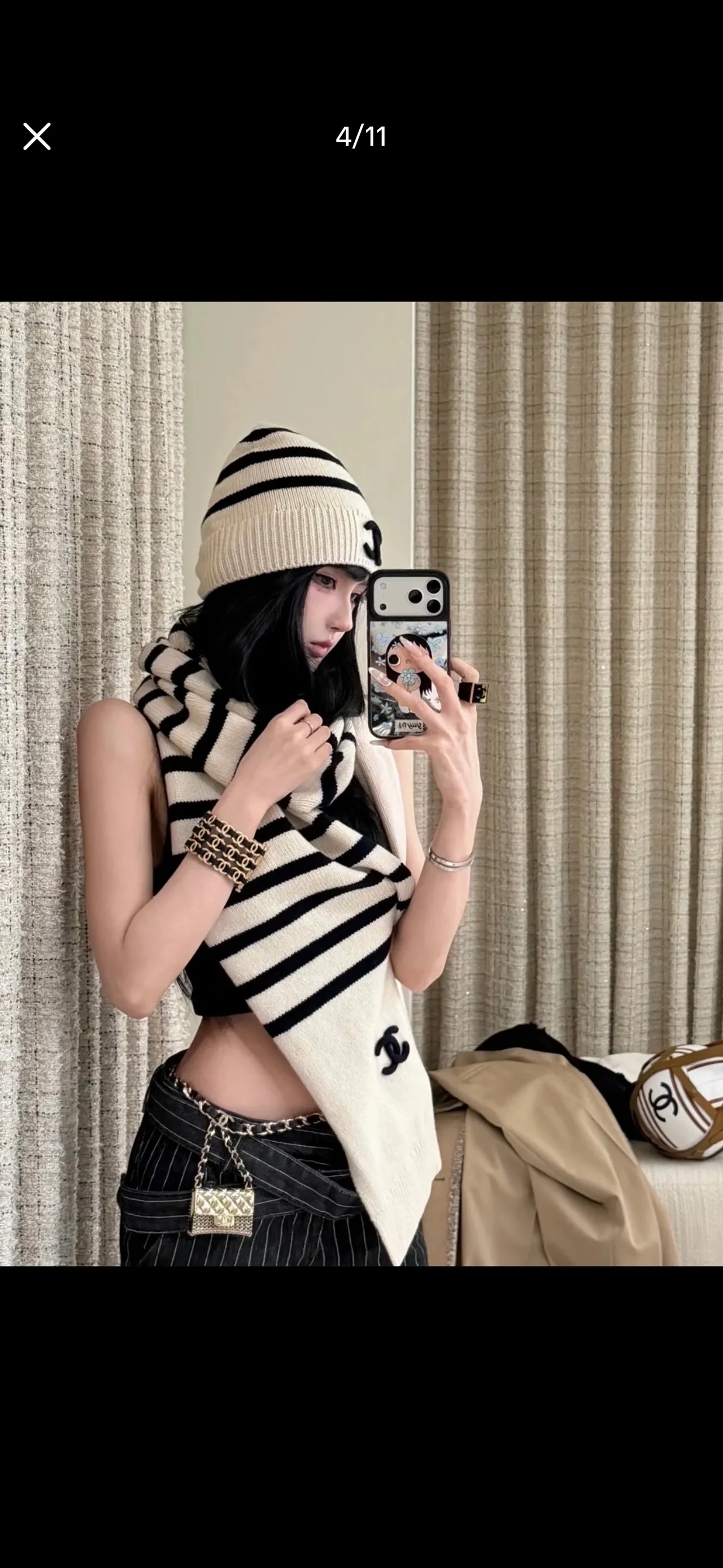 Chanel Striped CC Stripe Beanie in White · view 7