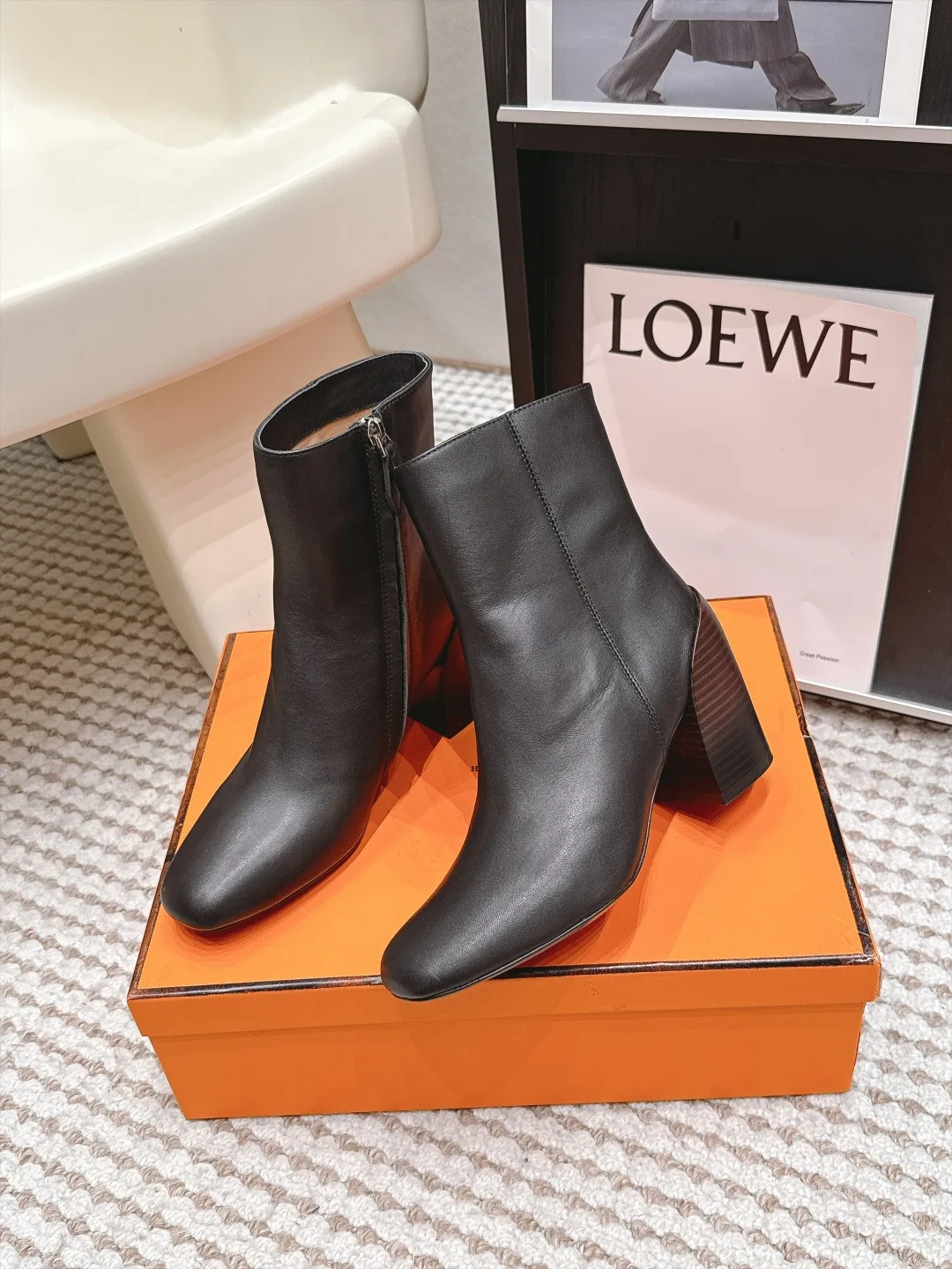 Loewe Smooth Square-Toe Ankle Boots in Black · view 4