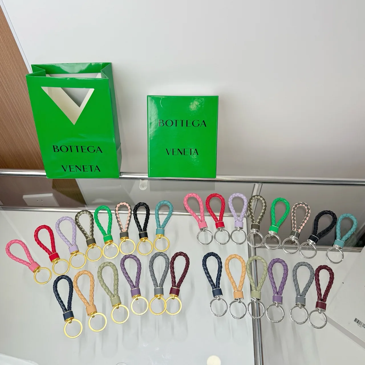 Bottega Veneta Woven Loop Keychain in Pink & Red & Purple & Green & Black & Blue & Brown & Grey & Burgundy · view 5