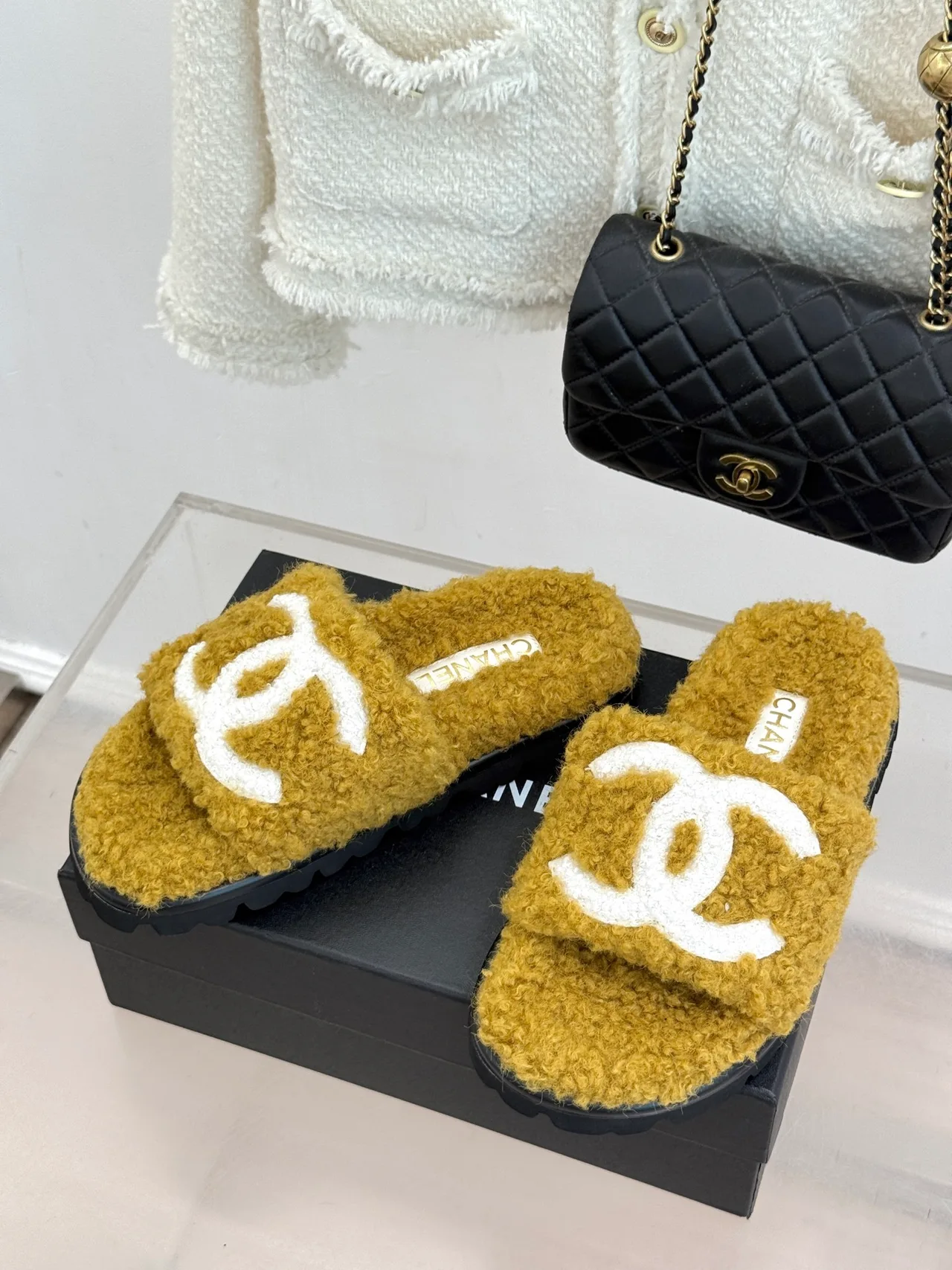Chanel Denim Slippers in Yellow · view 3