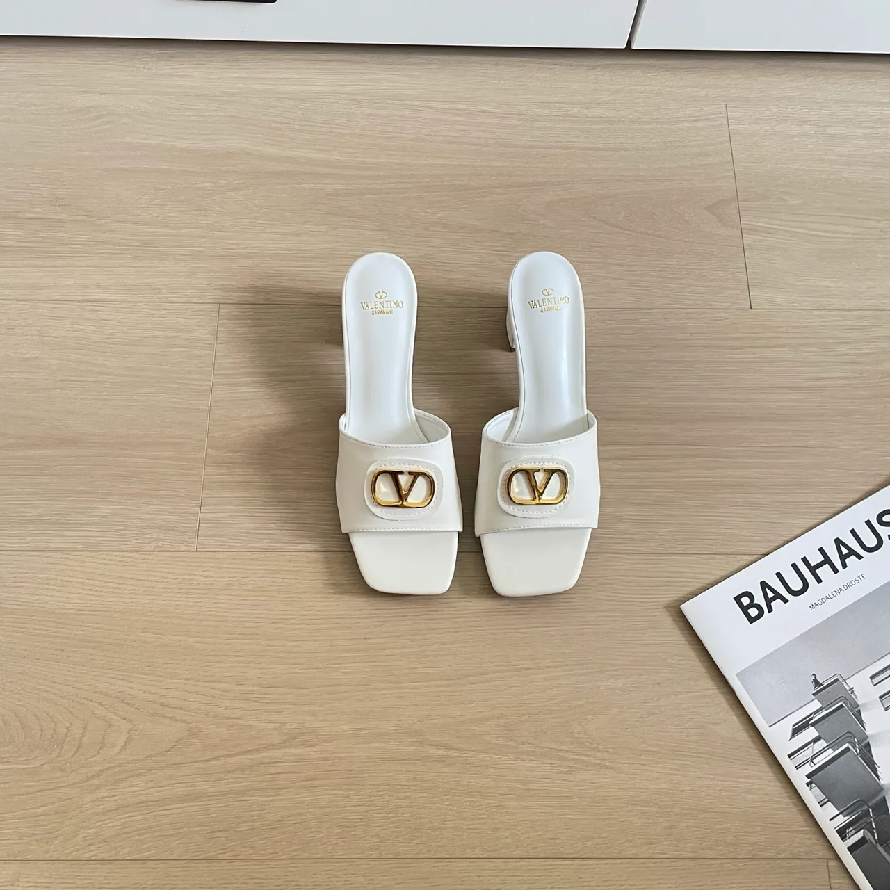 Valentino Sheepskin Smooth Square-Toe Mules in White · view 1