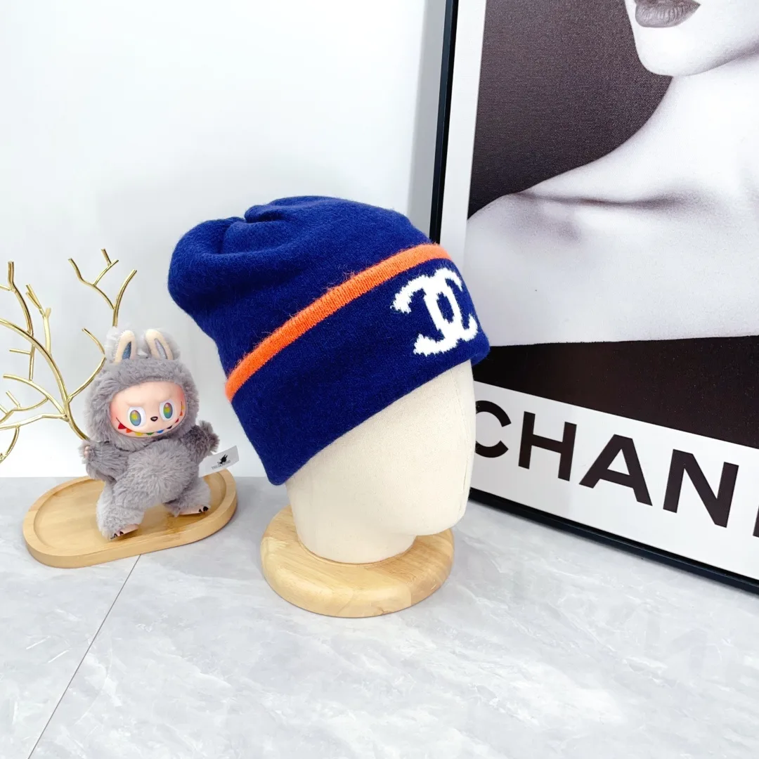 Chanel Ribbed Beanie in Blue · view 4