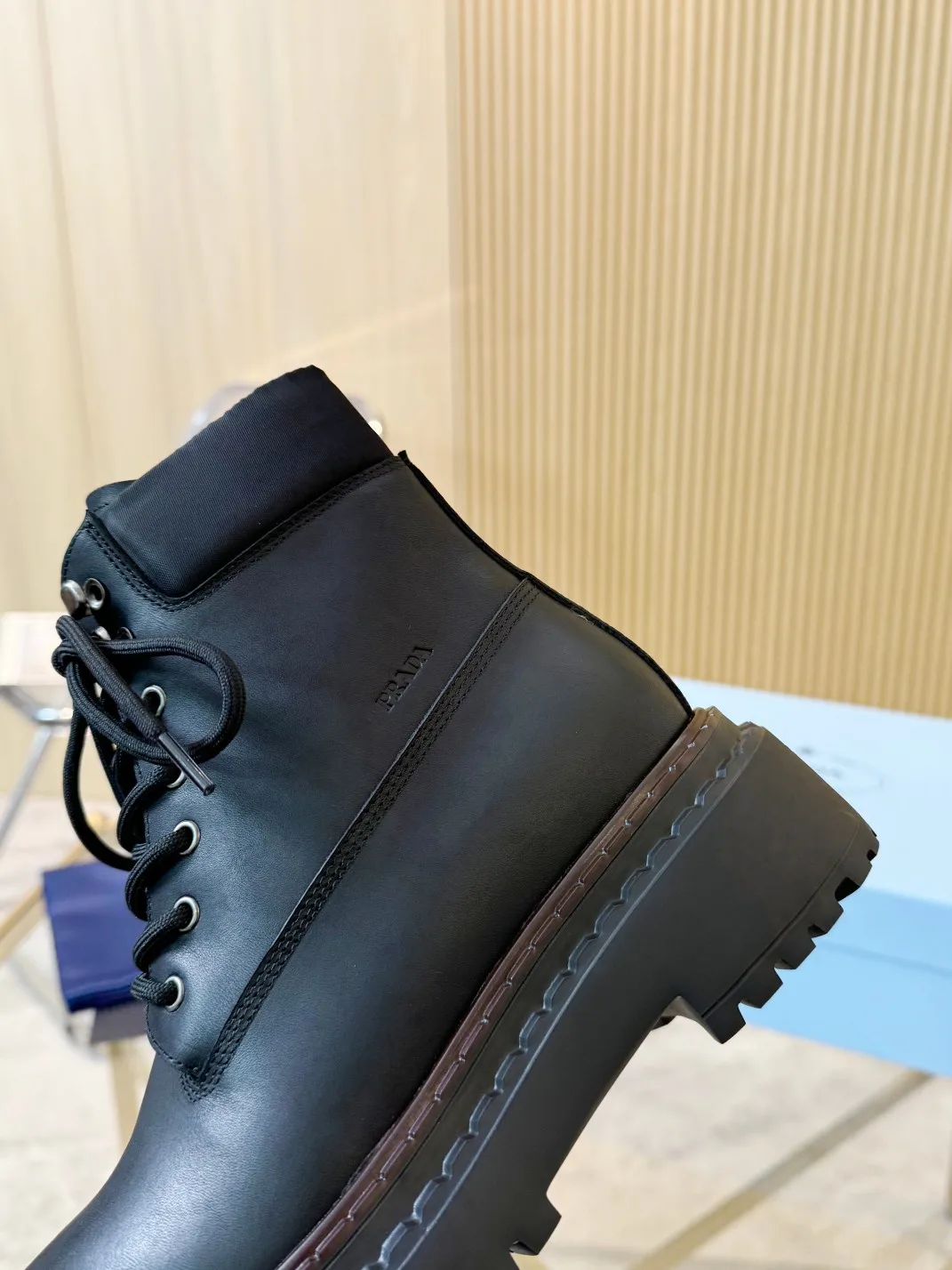 Prada Lace-Up Ankle Boots in Black · view 7