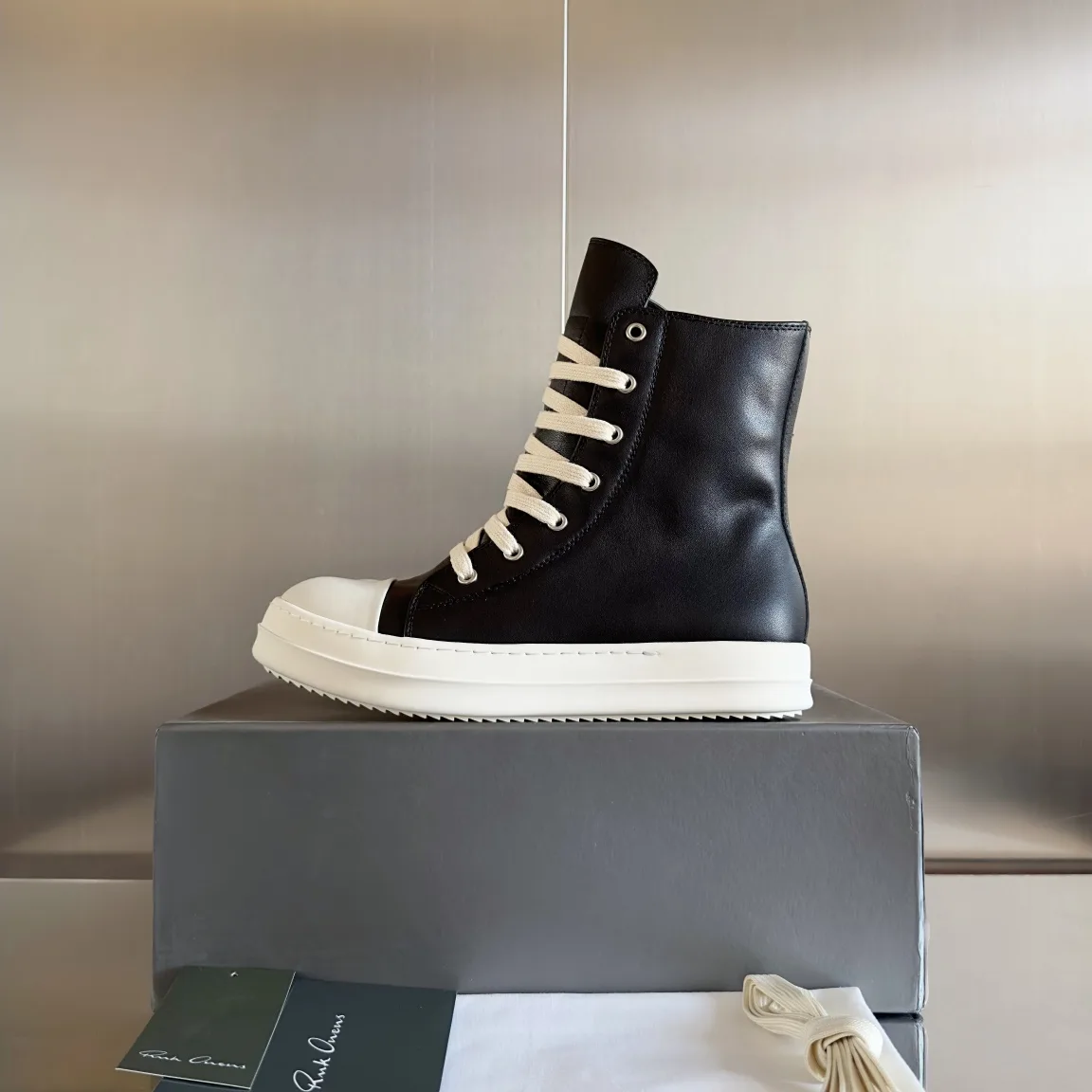 Rick Owens Calfskin High-Top Sneakers in Black · view 5
