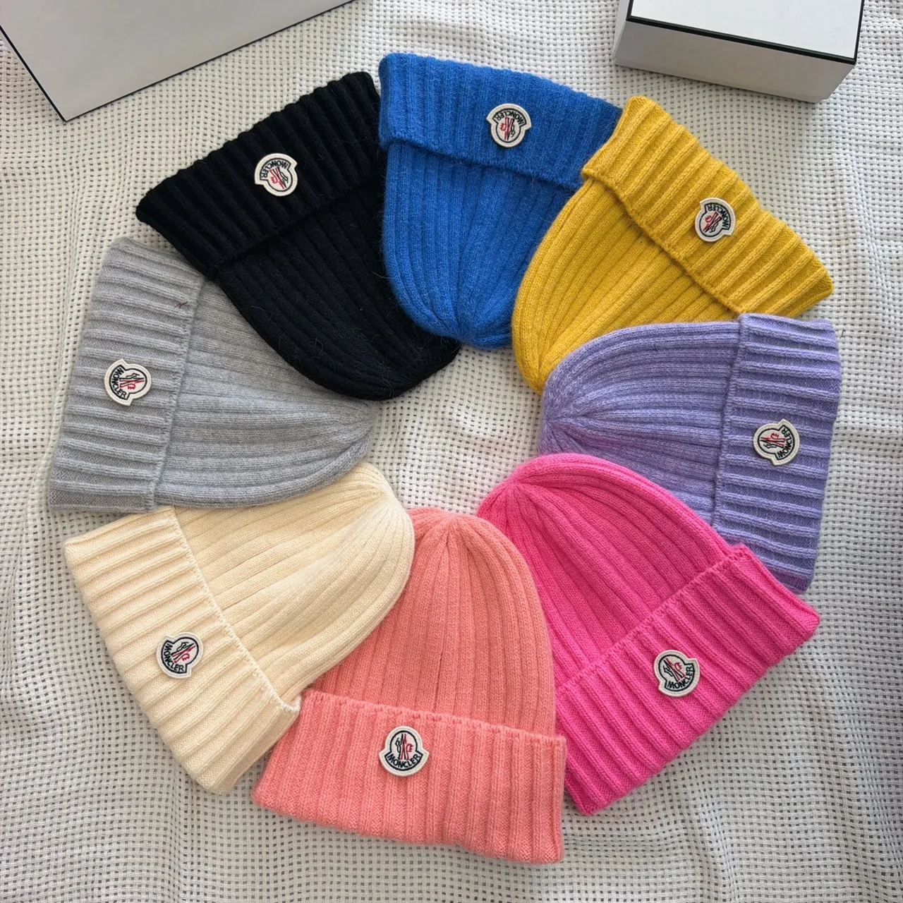 Moncler Ribbed beanie in Yellow & Pink & Purple & Black & Blue & Grey & Cream · view 7