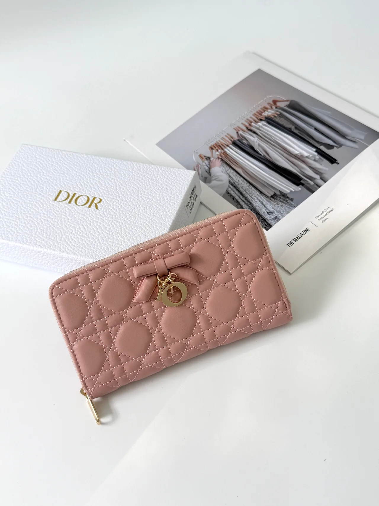 Dior Lambskin Quilted Glossy Wallet in Pink · view 1