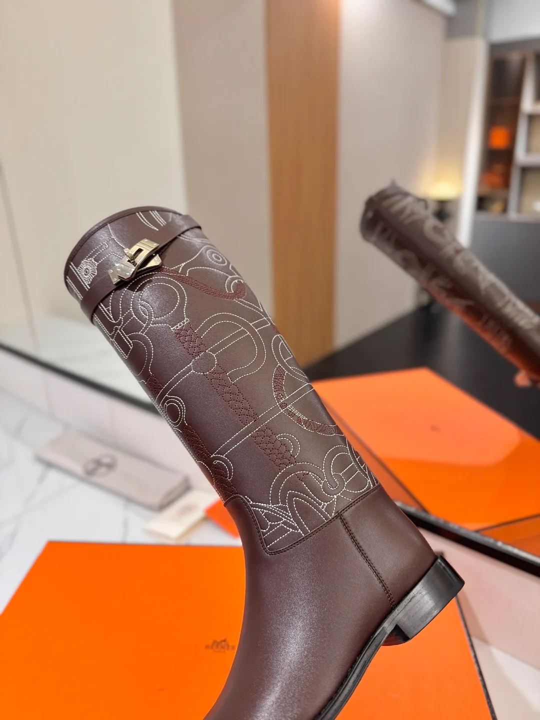 Hermes Cowhide Riding Boots in Brown · view 7