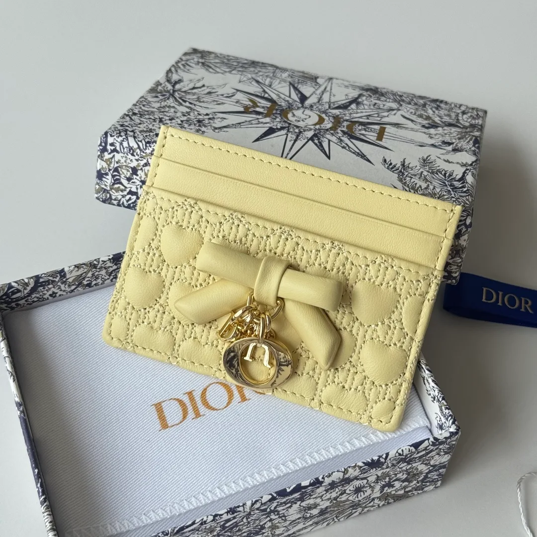 Dior Lambskin Quilted Bow Cardholder in Yellow · view 7