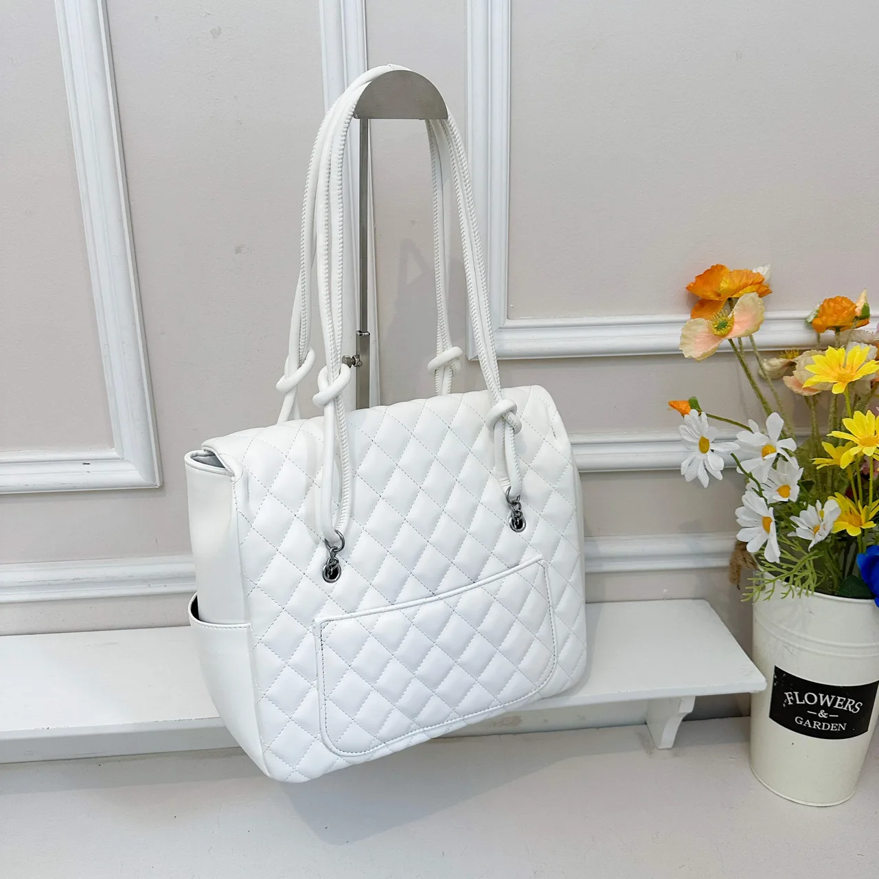 Chanel Quilted CC Tote in Black & White · view 3