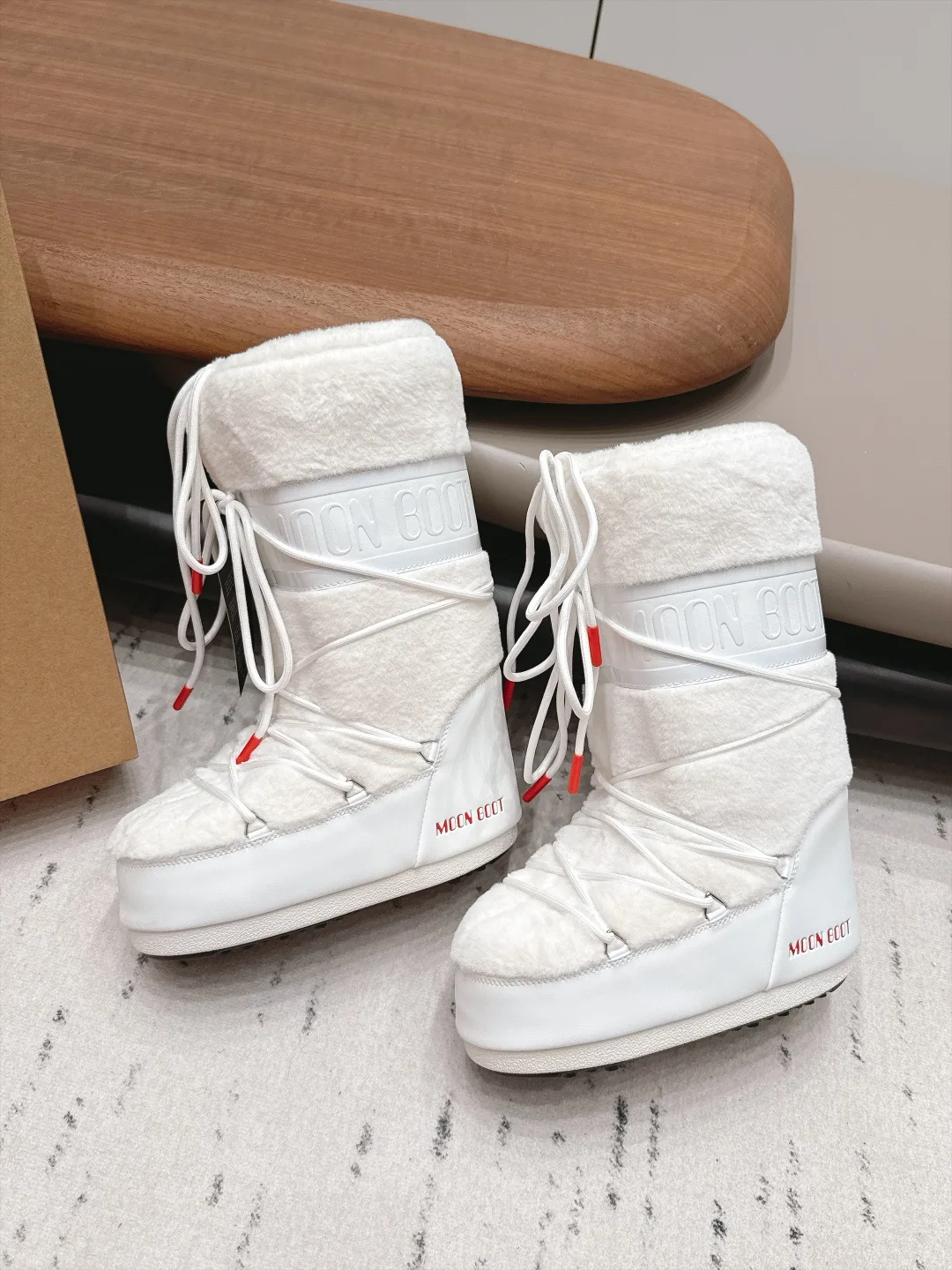 Moon Boot Heart Plush Snow Boots in White · view 4