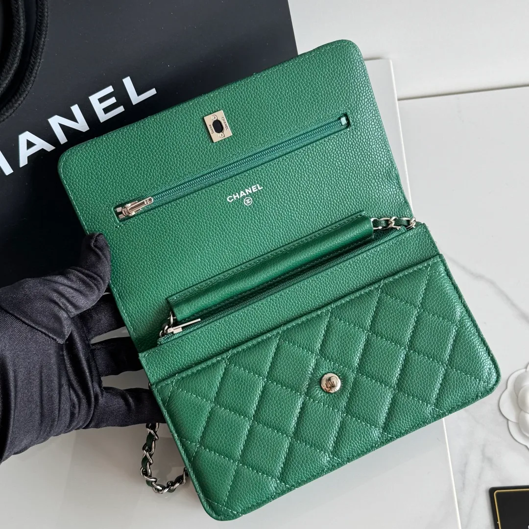 Chanel Calfskin Quilted Clutch in Green · view 8