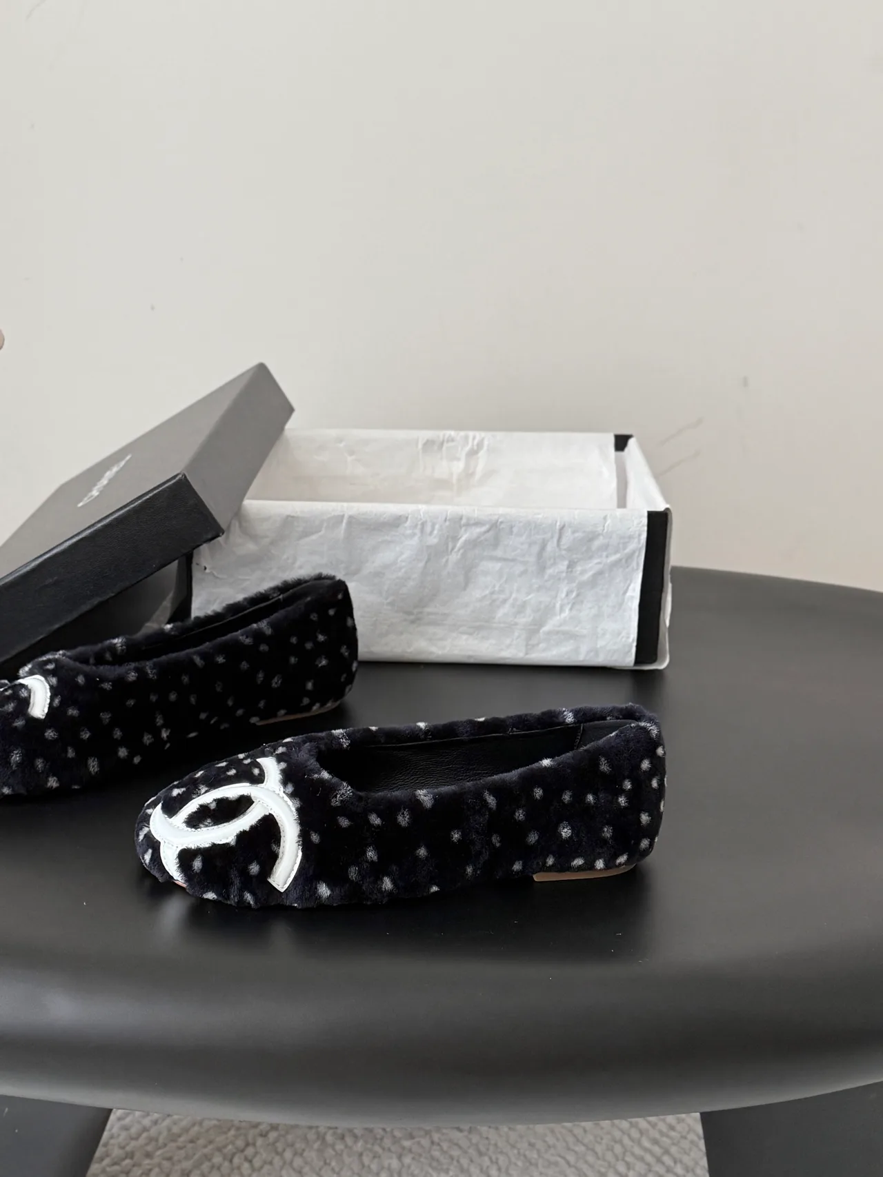 Chanel Wool Flats in Black · view 2