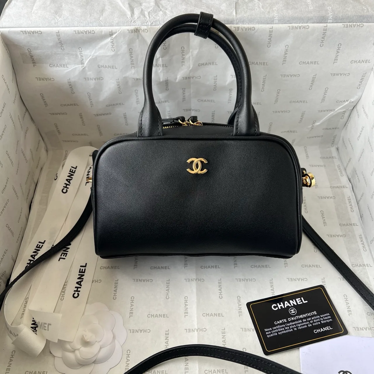 Chanel Quilted Top-Handle Bag in Black · view 1