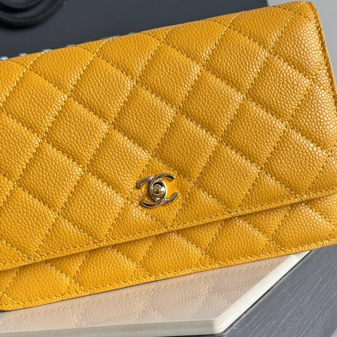 Chanel Calfskin Quilted Clutch in Yellow · view 6
