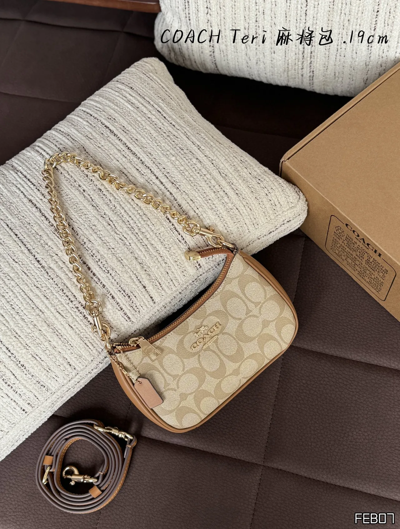 Coach Smooth Crescent Shoulder Bag in Beige · view 1