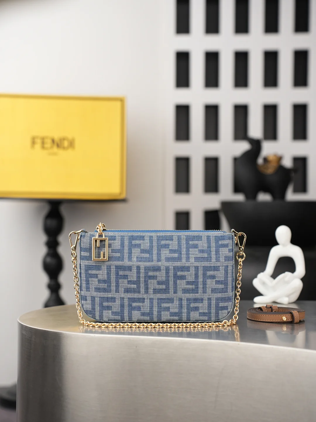 Fendi Baguette Denim Clutch in Blue · view 1