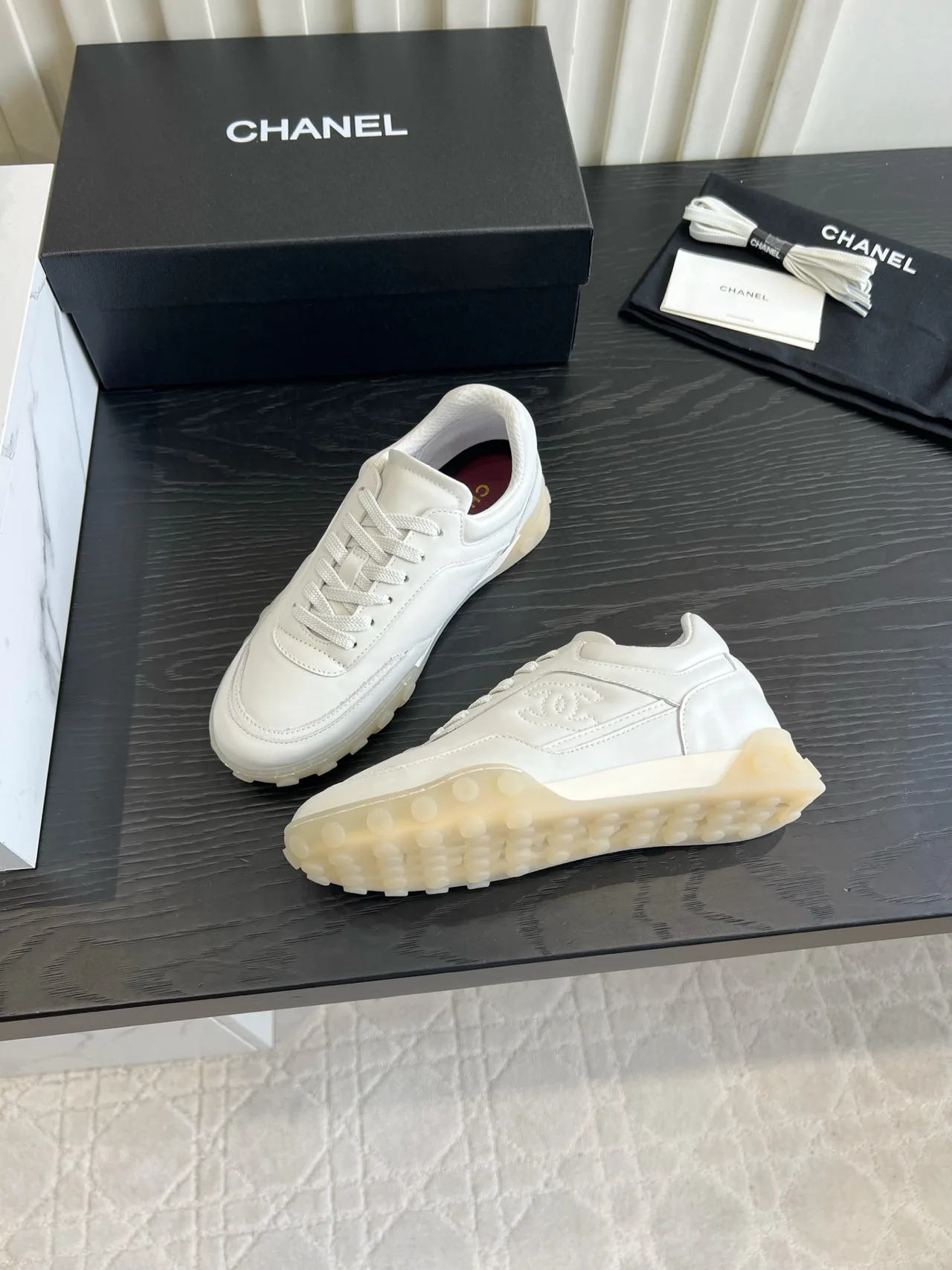 Chanel Suede Denim Sneakers in White · view 4