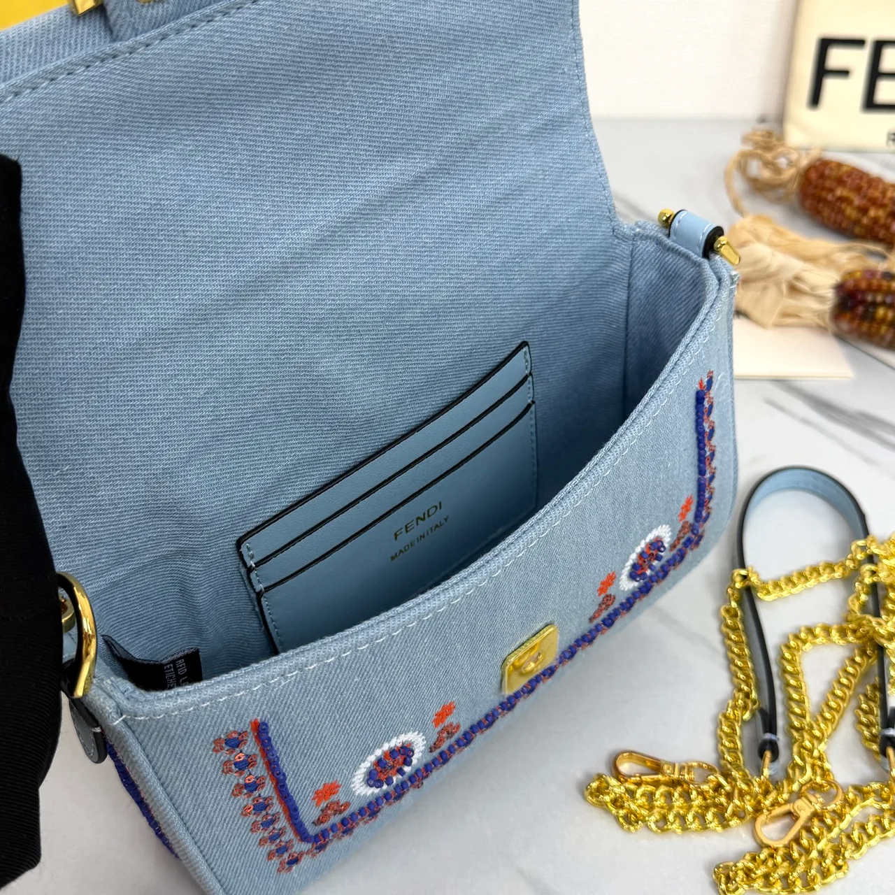 Fendi Embroidered Crossbody Bag in Blue · view 5