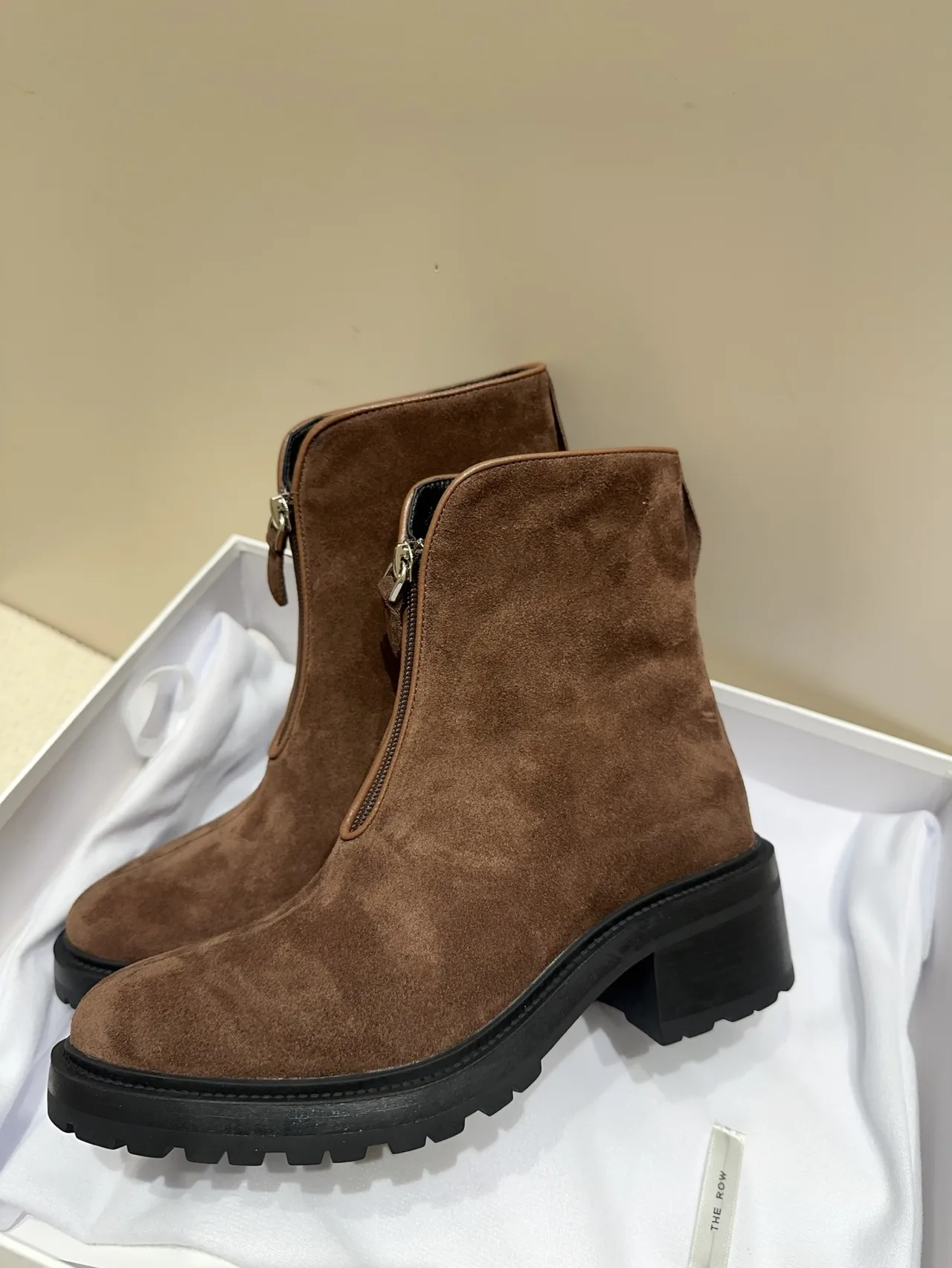 The Row Sheepskin Suede-Look Round-Toe Ankle Boots in Brown · view 6