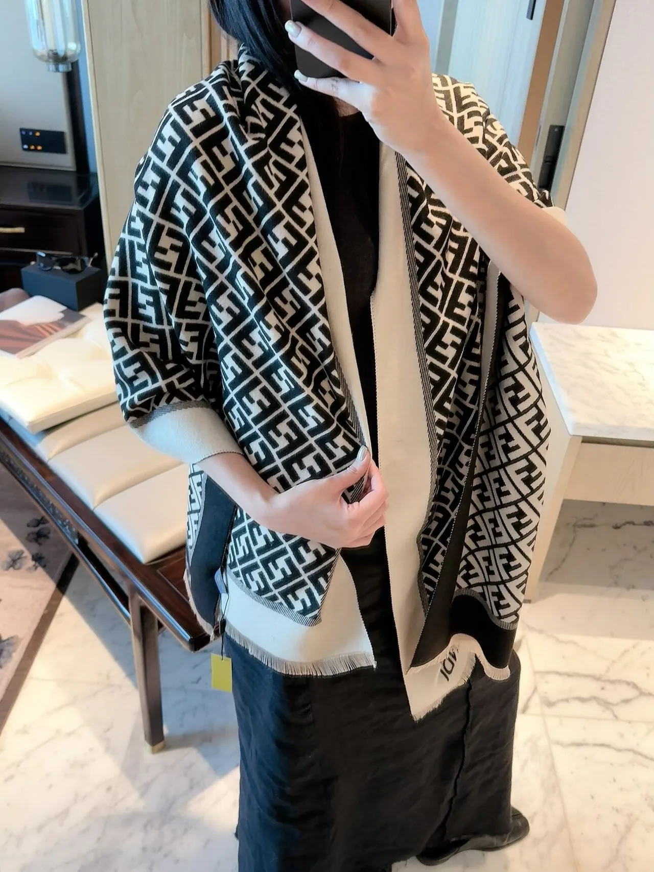 Fendi FF Jacquard Scarf in Blue & Black · view 6