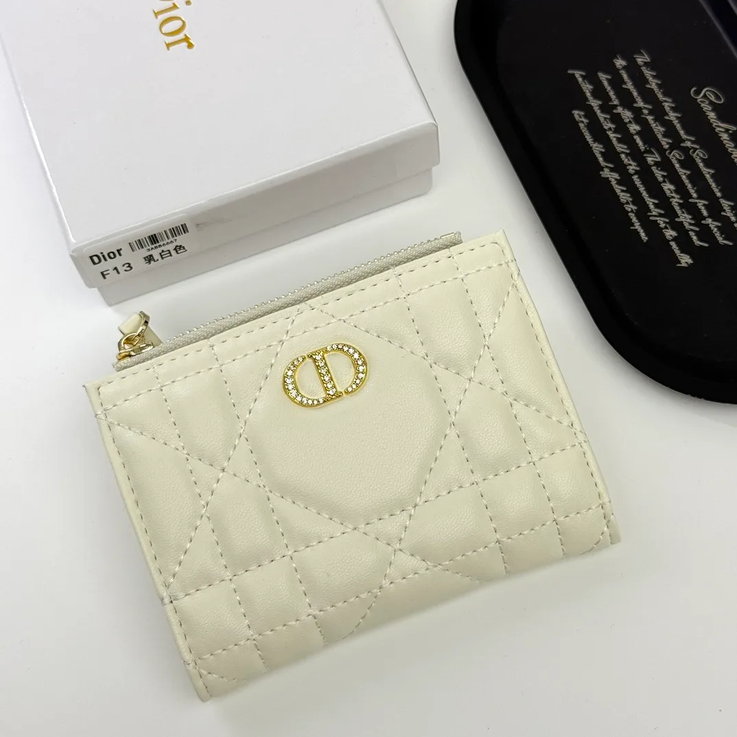 Dior Lambskin Quilted Wallet in Cream · view 1