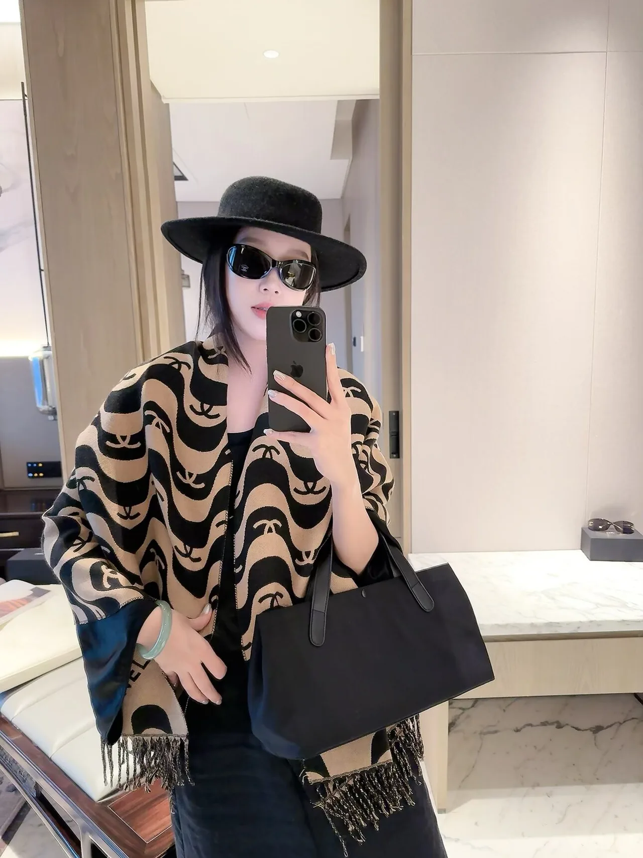Chanel Wave CC Scarf in Pink & Black · view 5