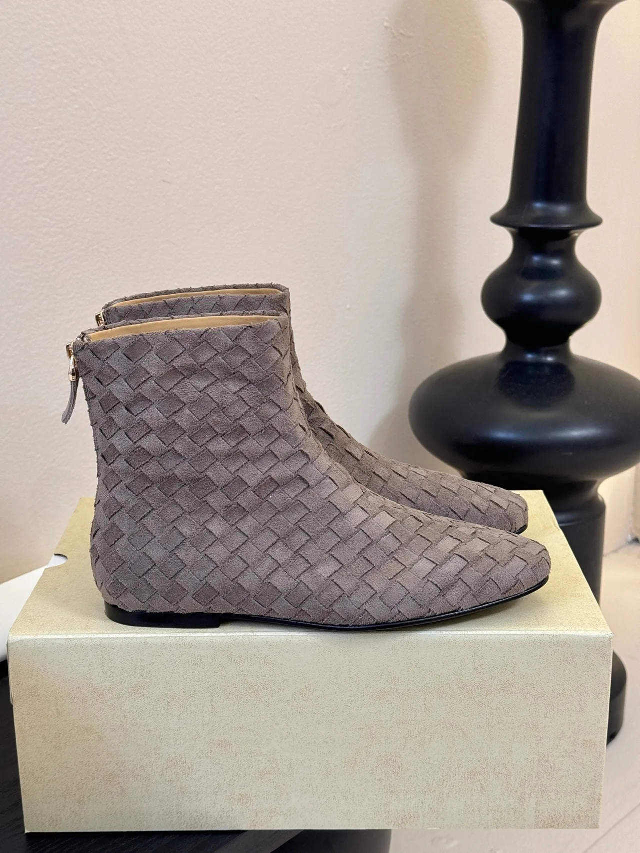 The Row Woven Round-Toe Ankle Boots in Grey · view 4