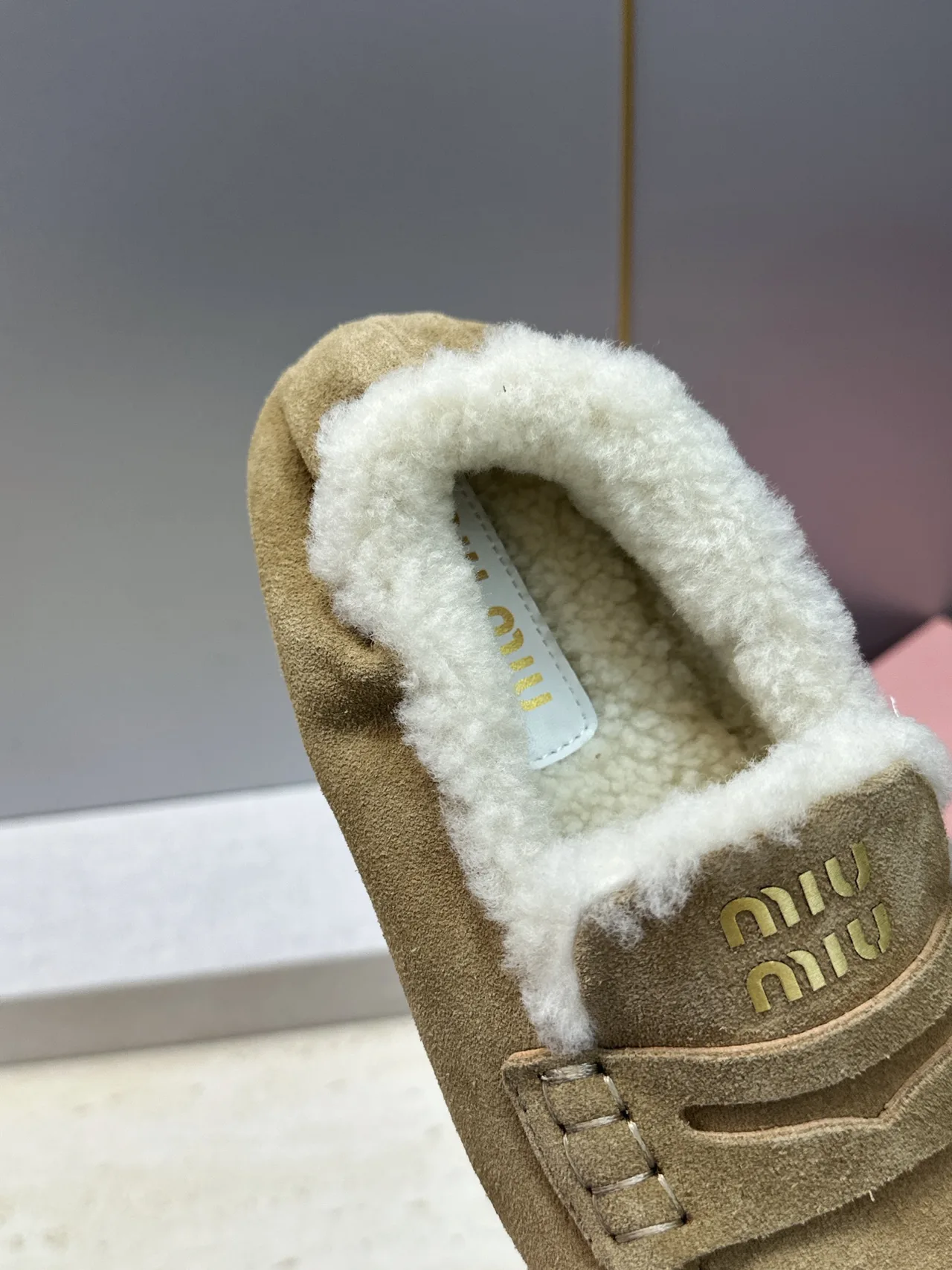 Miu Miu Round-Toe Slippers in Beige · view 8