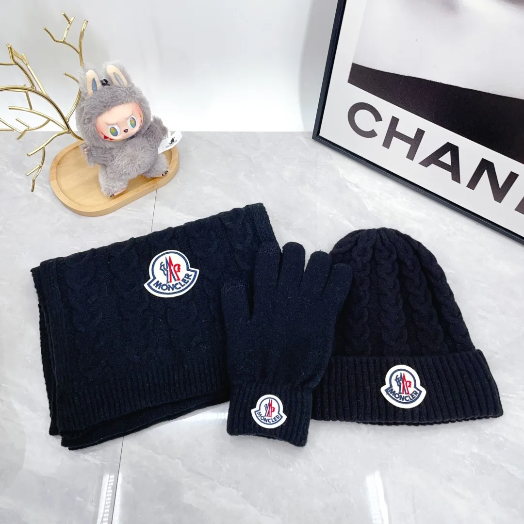 Moncler Wool Hat Scarf and Gloves Set in Blue · view 1