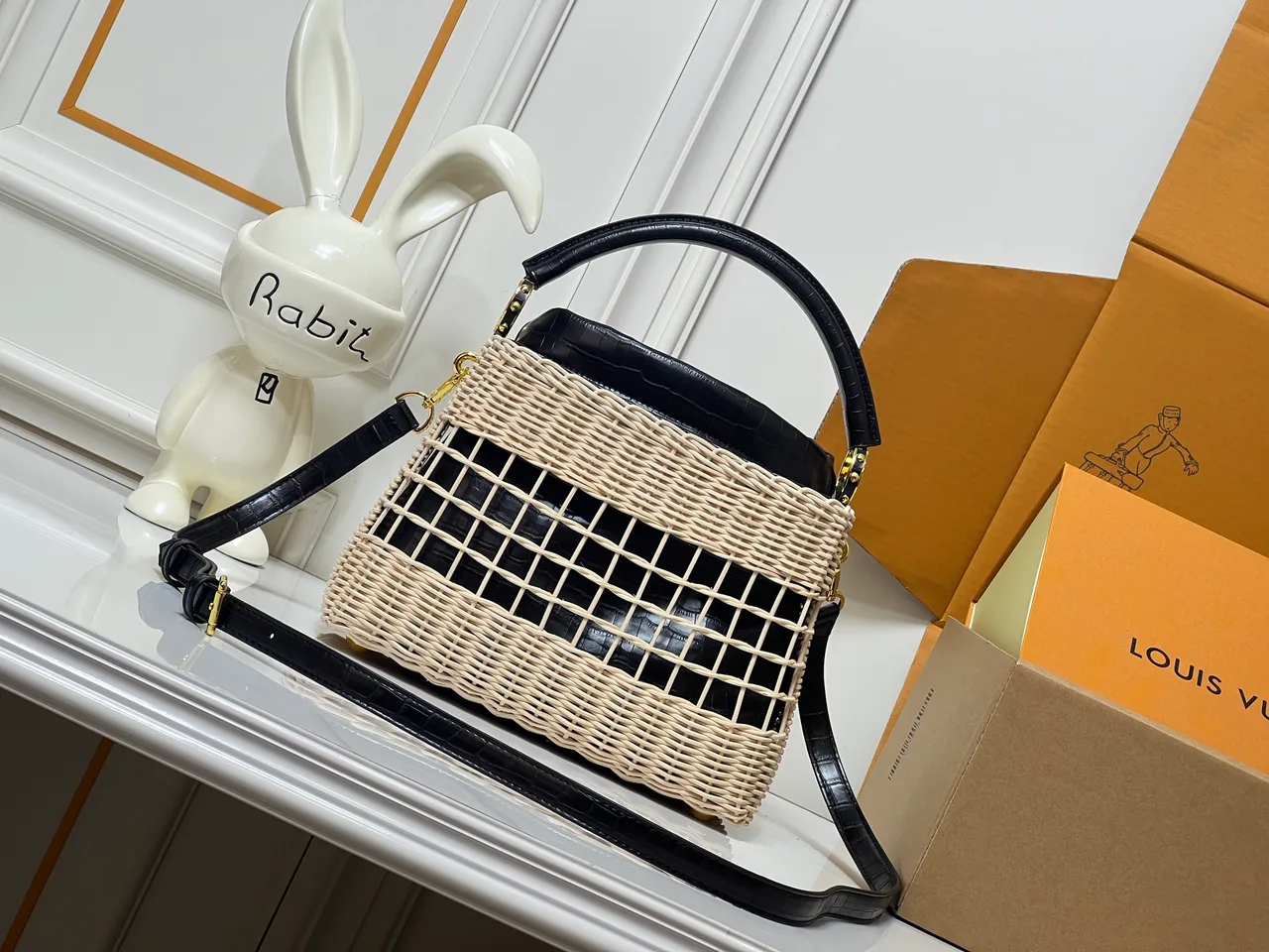 Louis Vuitton Leather Woven Top-Handle Bag in Beige · view 4