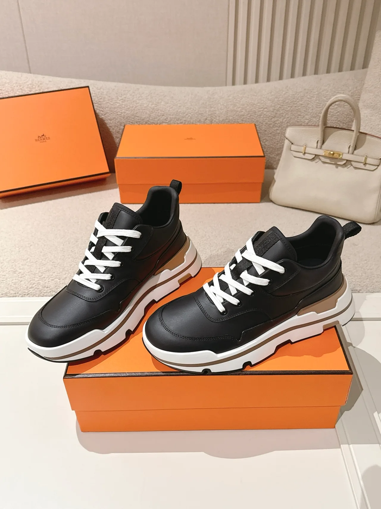 Hermes Calfskin Sneakers in Black · view 2
