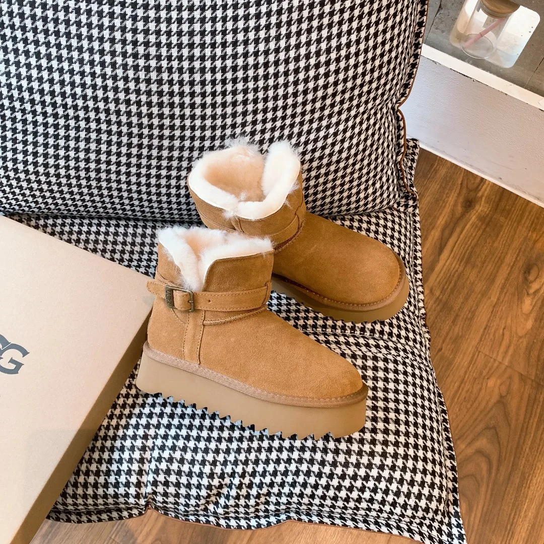 UGG Cowhide Wool Suede-Look Boots in Tan · view 2