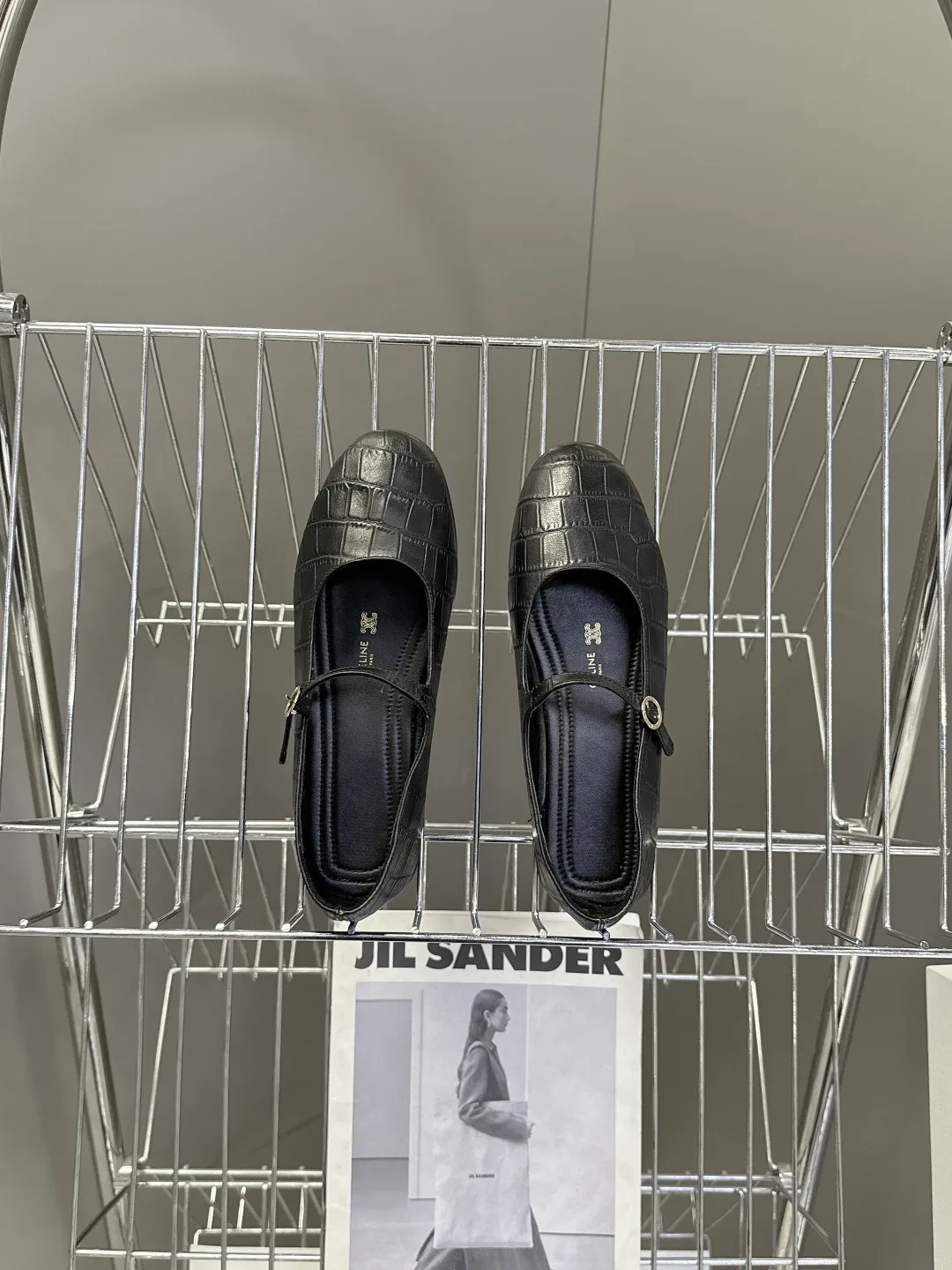Celine Calfskin Glossy Square-Toe Buckle Shoes in Black · view 4