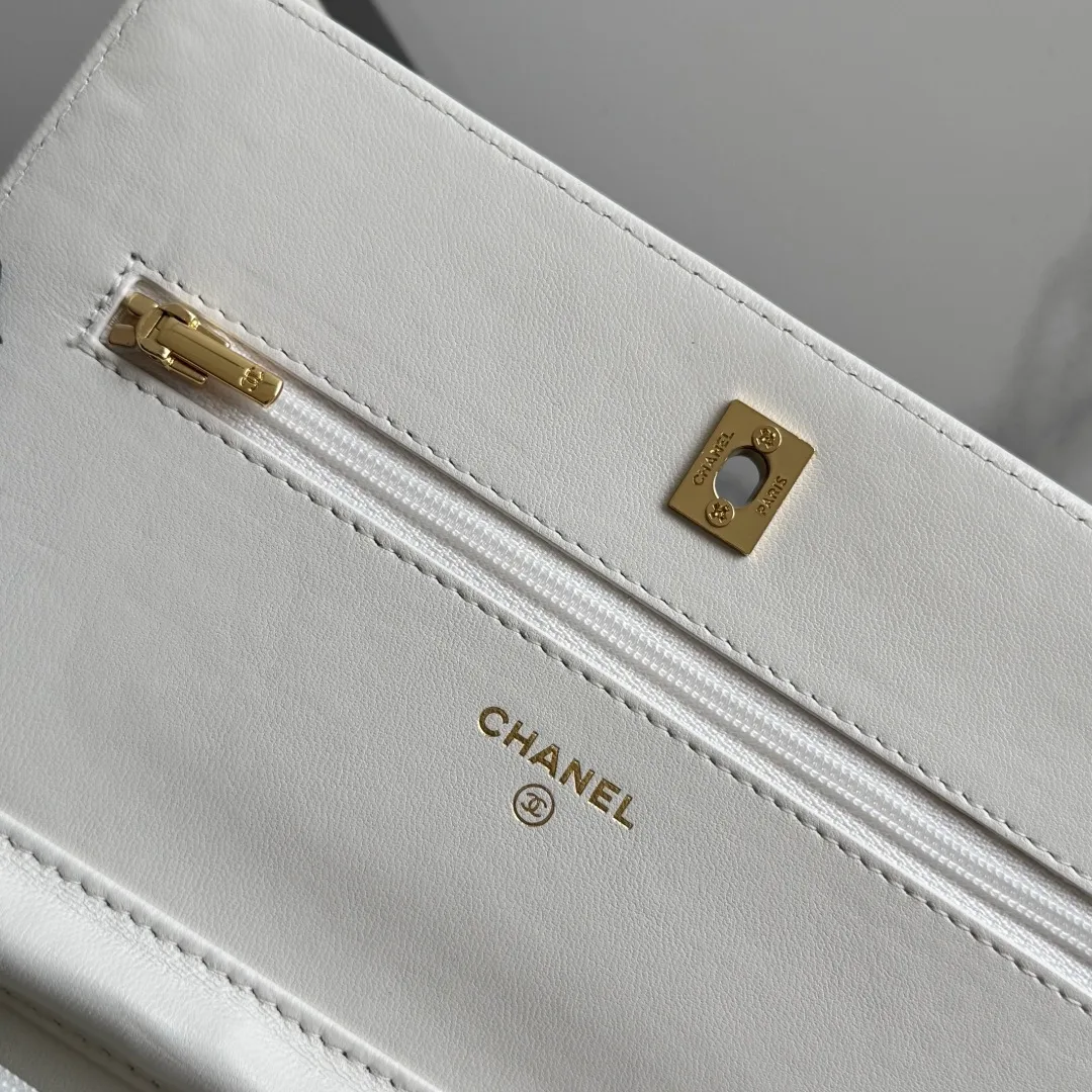 Chanel Calfskin Quilted Clutch in White · view 8