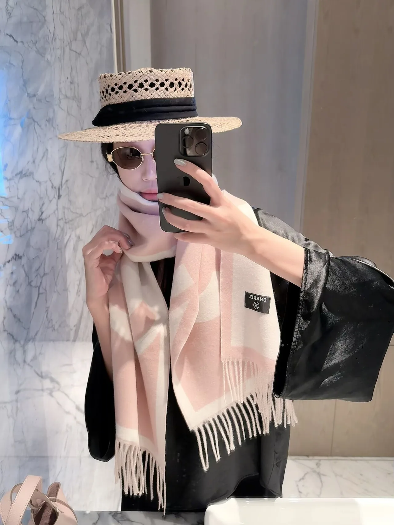 Chanel Reversible Giant CC Shawl in Pink & Black · view 3