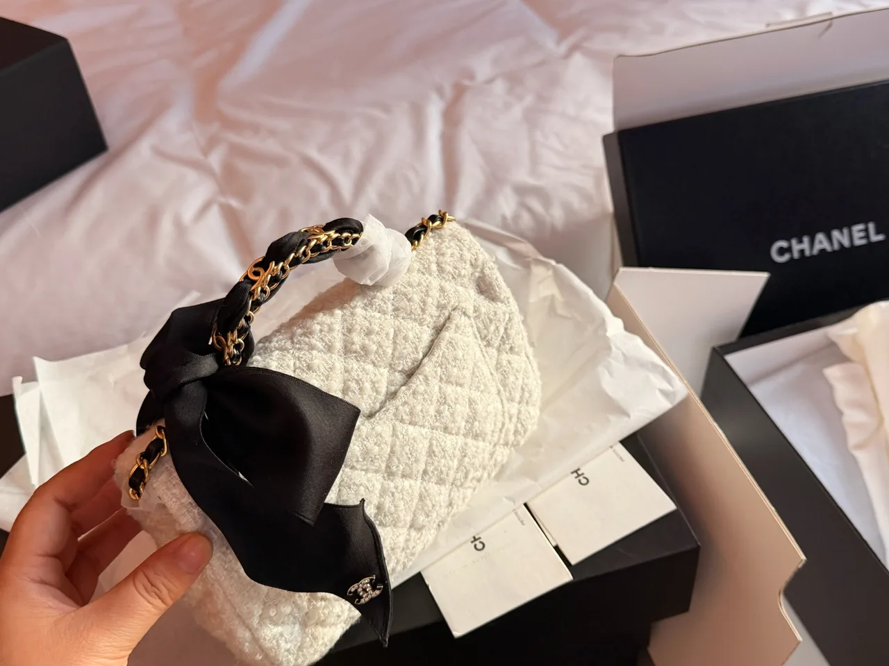 Chanel Quilted Clutch in White · view 6