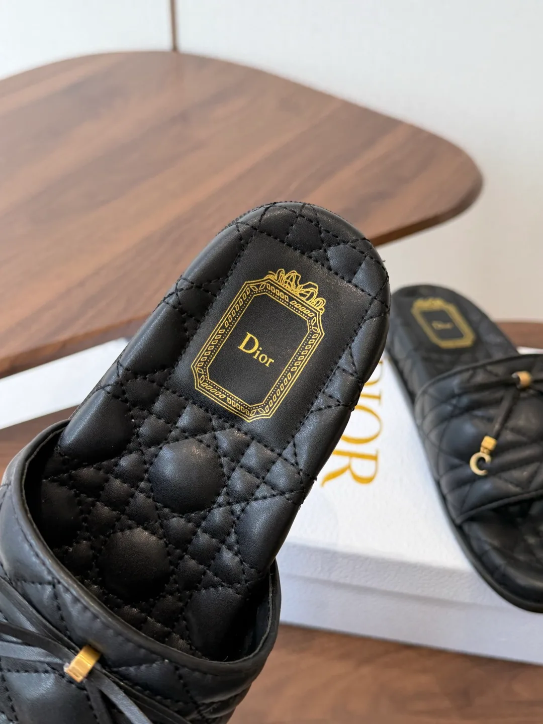 Dior Denim Quilted Slippers in Black · view 8