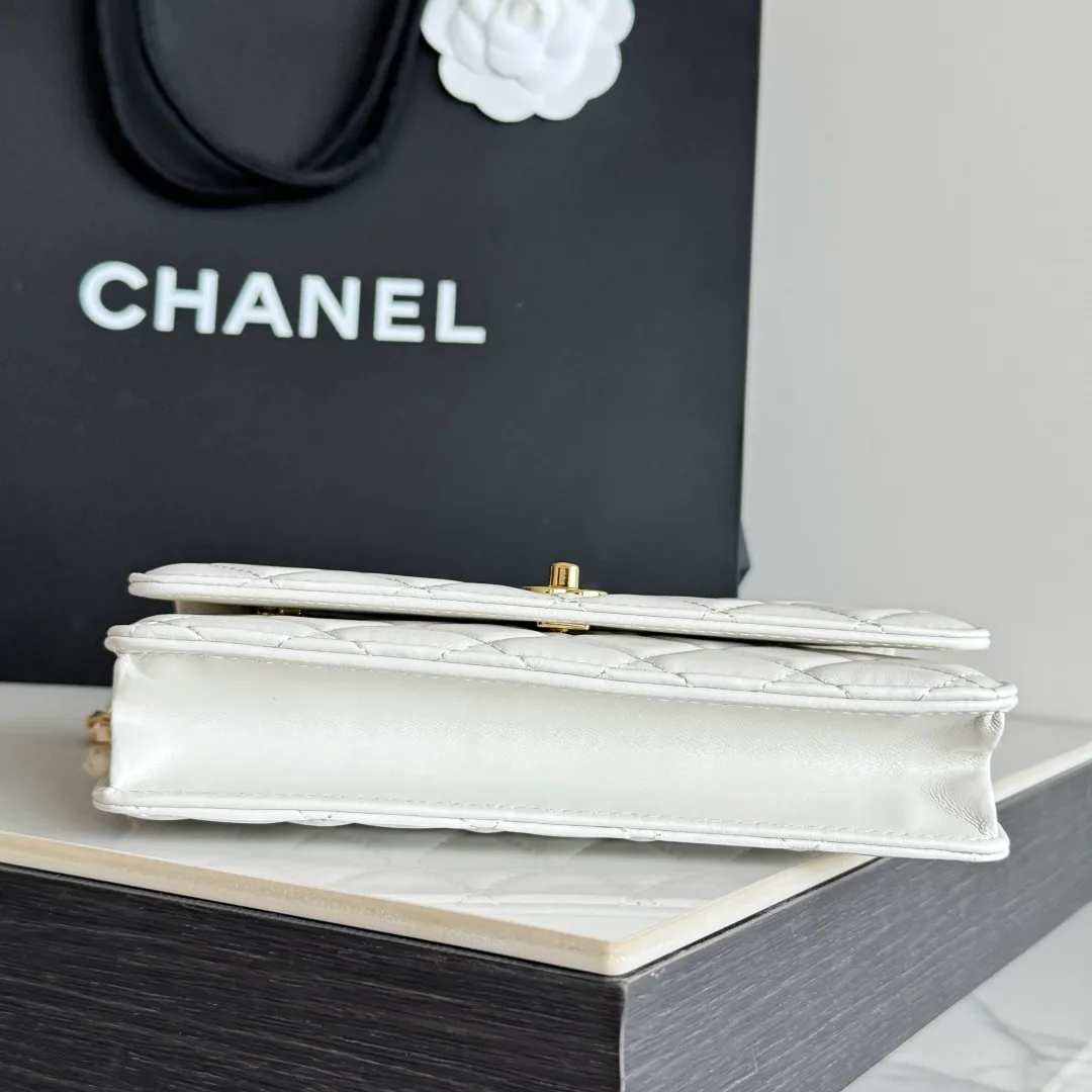 Chanel Calfskin Quilted Clutch in White · view 5